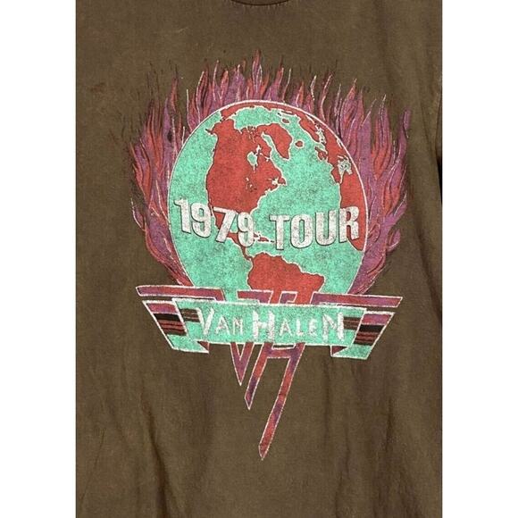 Vintage Style Van Halen 1979 World Tour Short Sleeve Crew Neck T Shirt M Brown - Picture 2 of 15